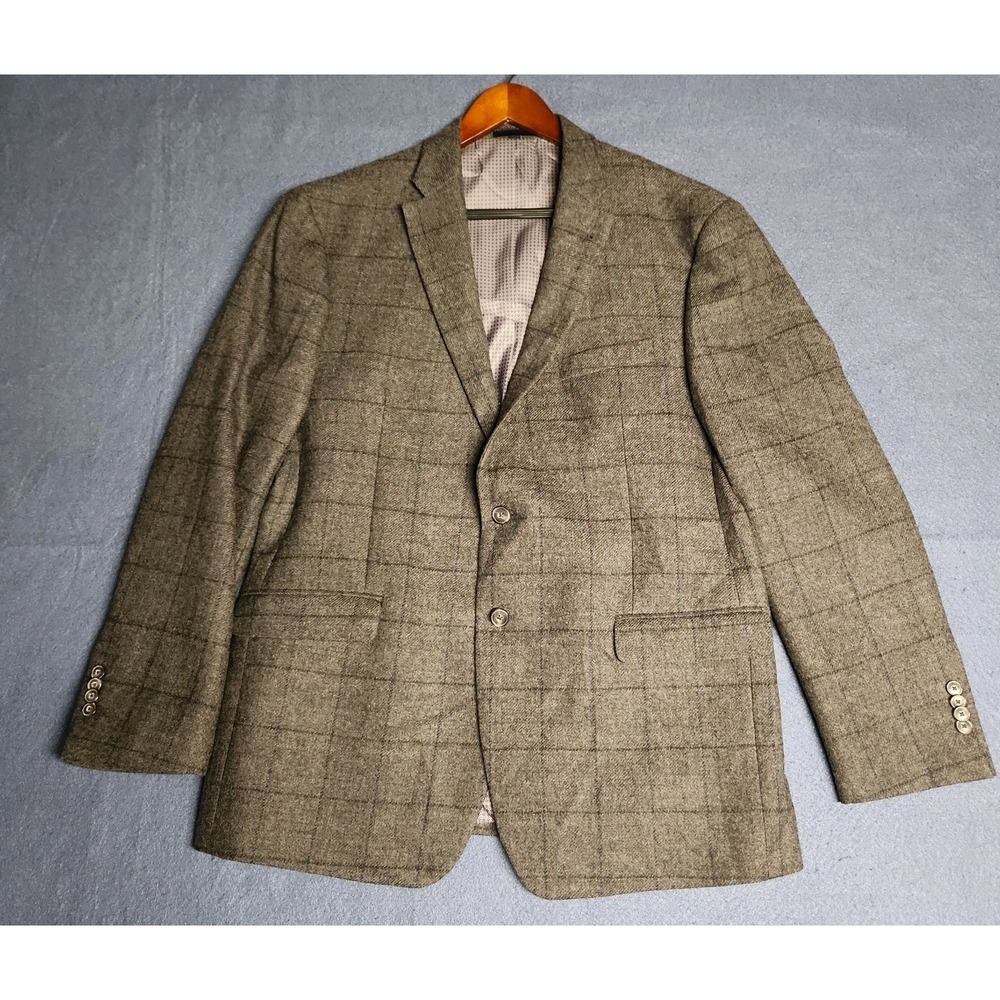 JOS A BANK /Wool Sport Coat 43R Gray Window Pain Brushed Tweed Traditional Fit